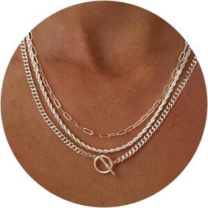 14K Gold Plated Chunky Layered Choker Set with Toggle Clasp - Gift-Ready Jewelry